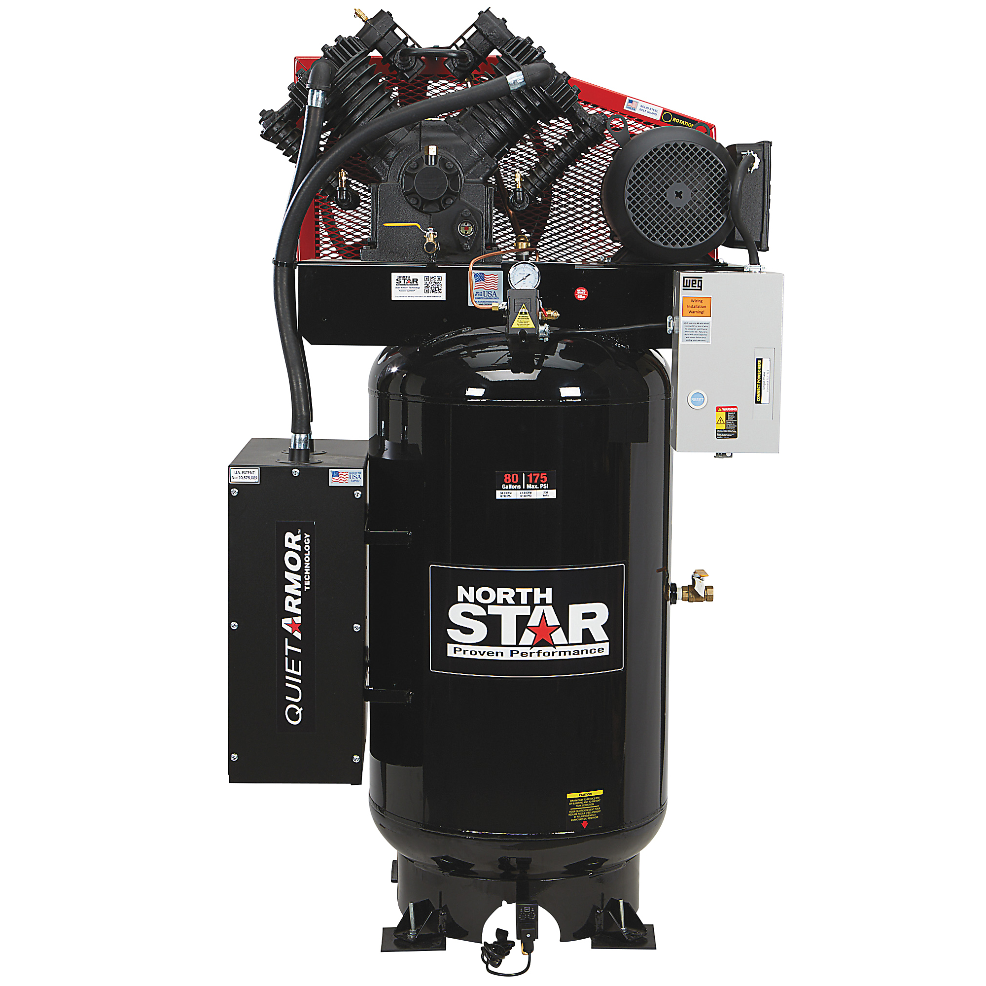 Northstar Air Compressor With Quiet Armor 80 Gal 10 Hp 38 Cfm 90 Psi 175 Max Psi 240v 8833